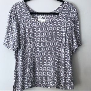 FLAX | Textured Floral Drape Short Sleeve Boxy Top